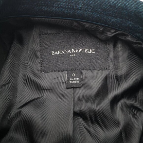 Banana Republic Ladies Size 0 Dark Teal & Black Lined Wool Blend Blazer - Picture 3 of 11
